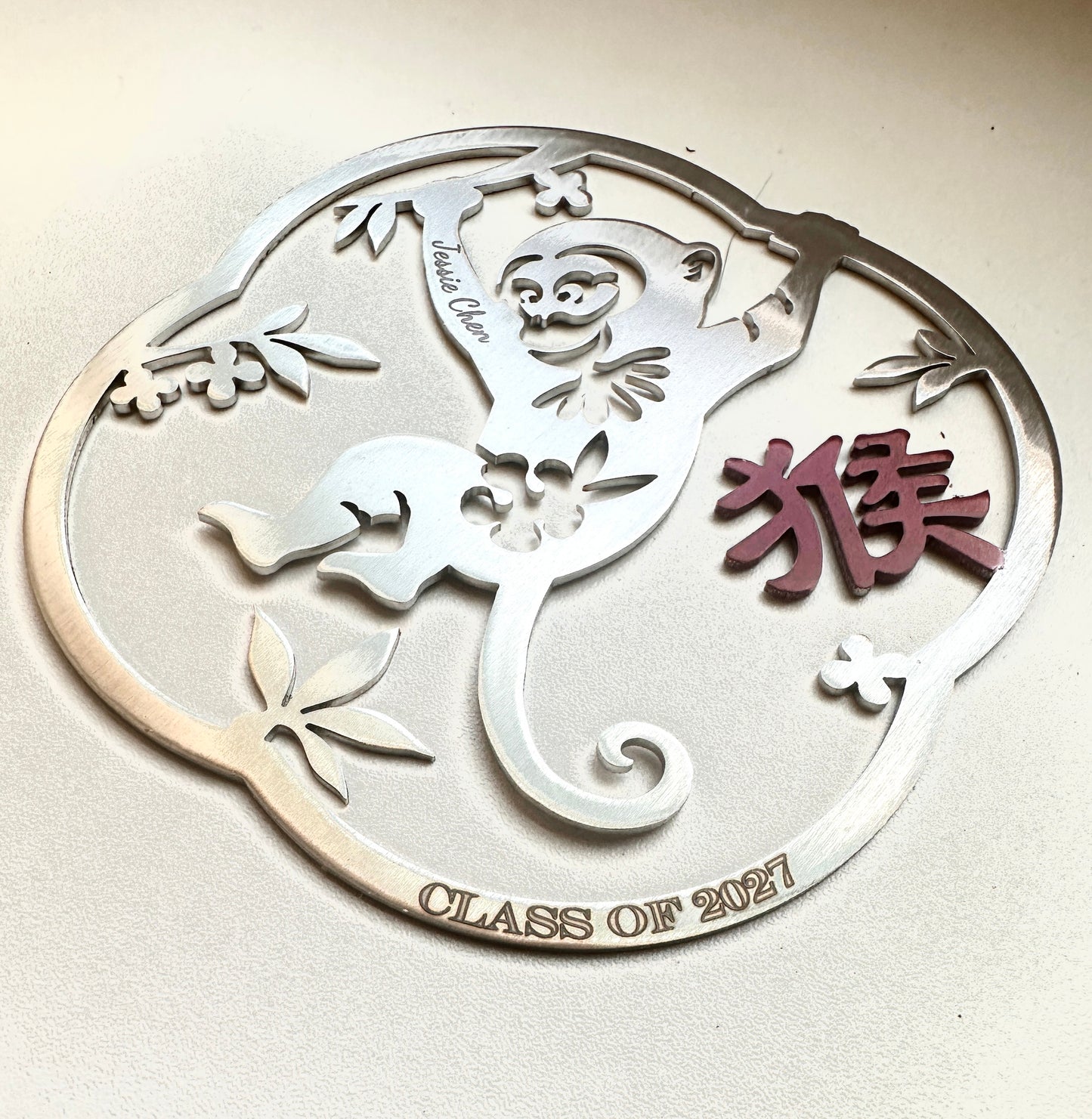 a metal plate with a monkey on it