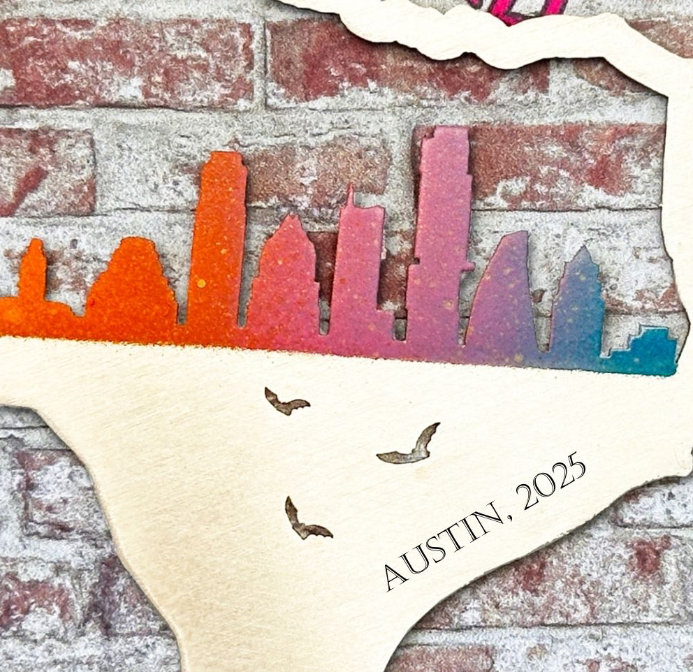 a picture of a brick wall with a map of the state of texas
