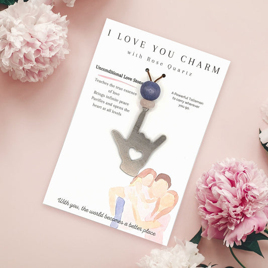ASL I Love You Charm with Rose Quartz Gemstone - Authenticaa