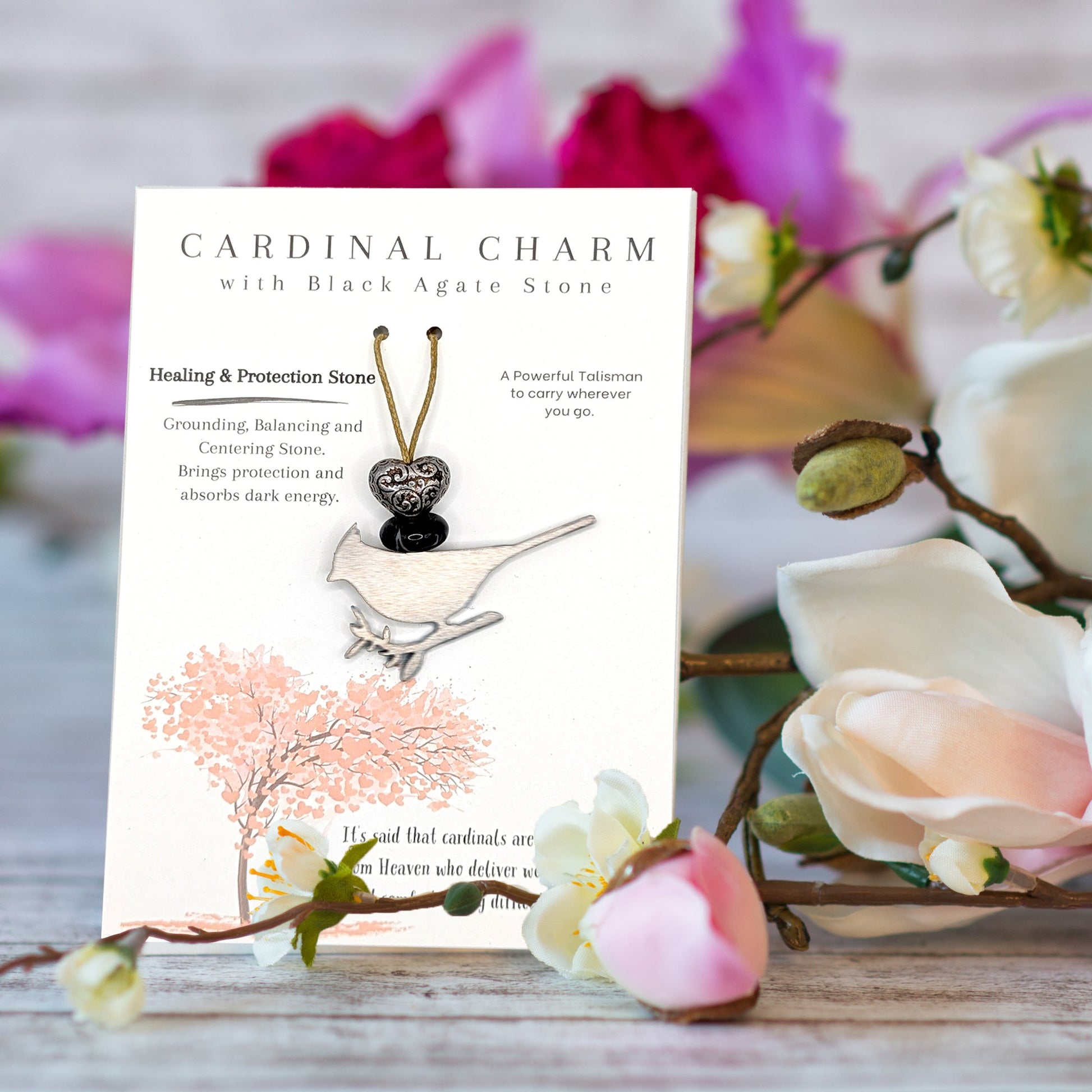 Cardinal Charm with Black Agate Gemstone - Authenticaa