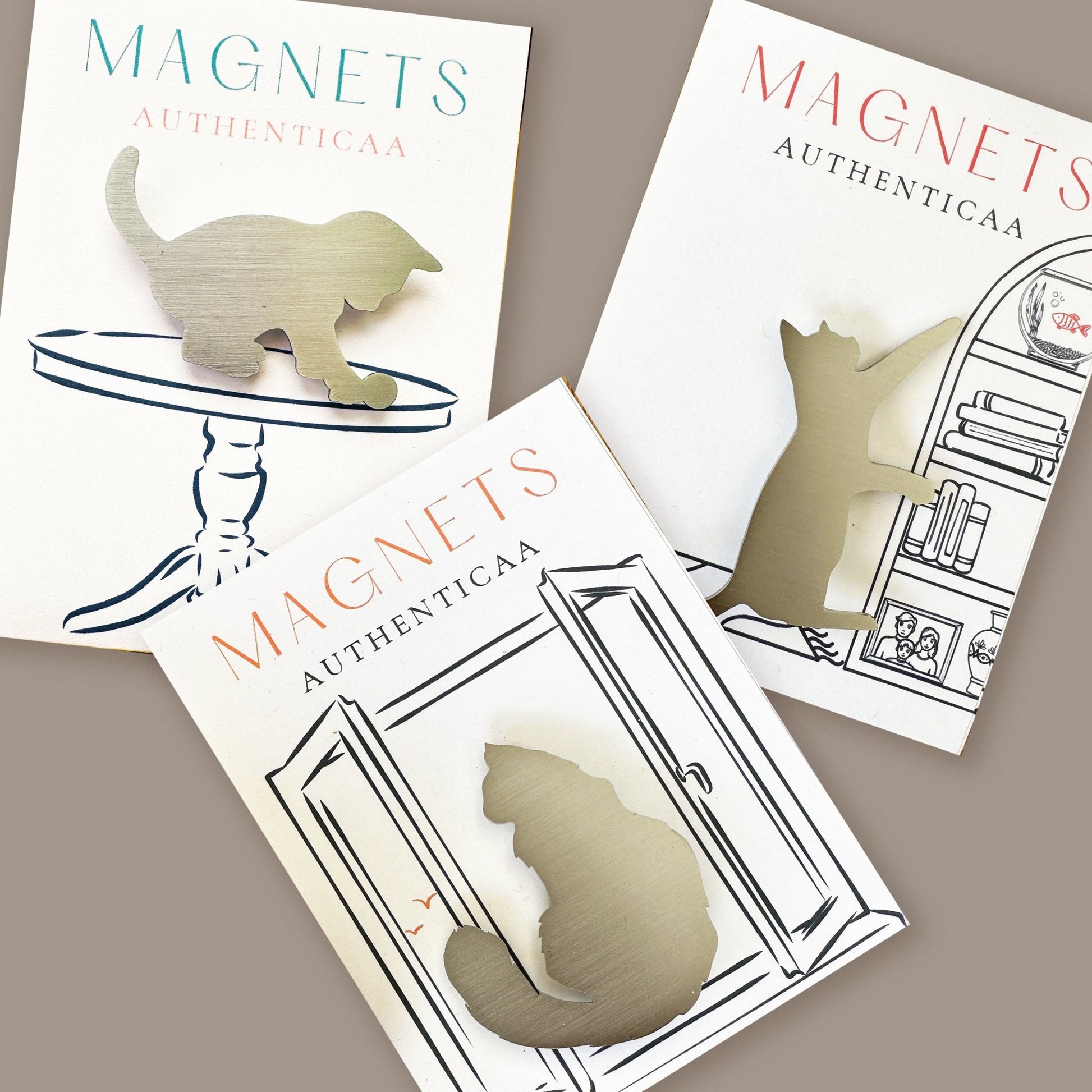 Fluffy Cat Magnet - Stainless steel - Illustrated Card - Made in USA - Authenticaa