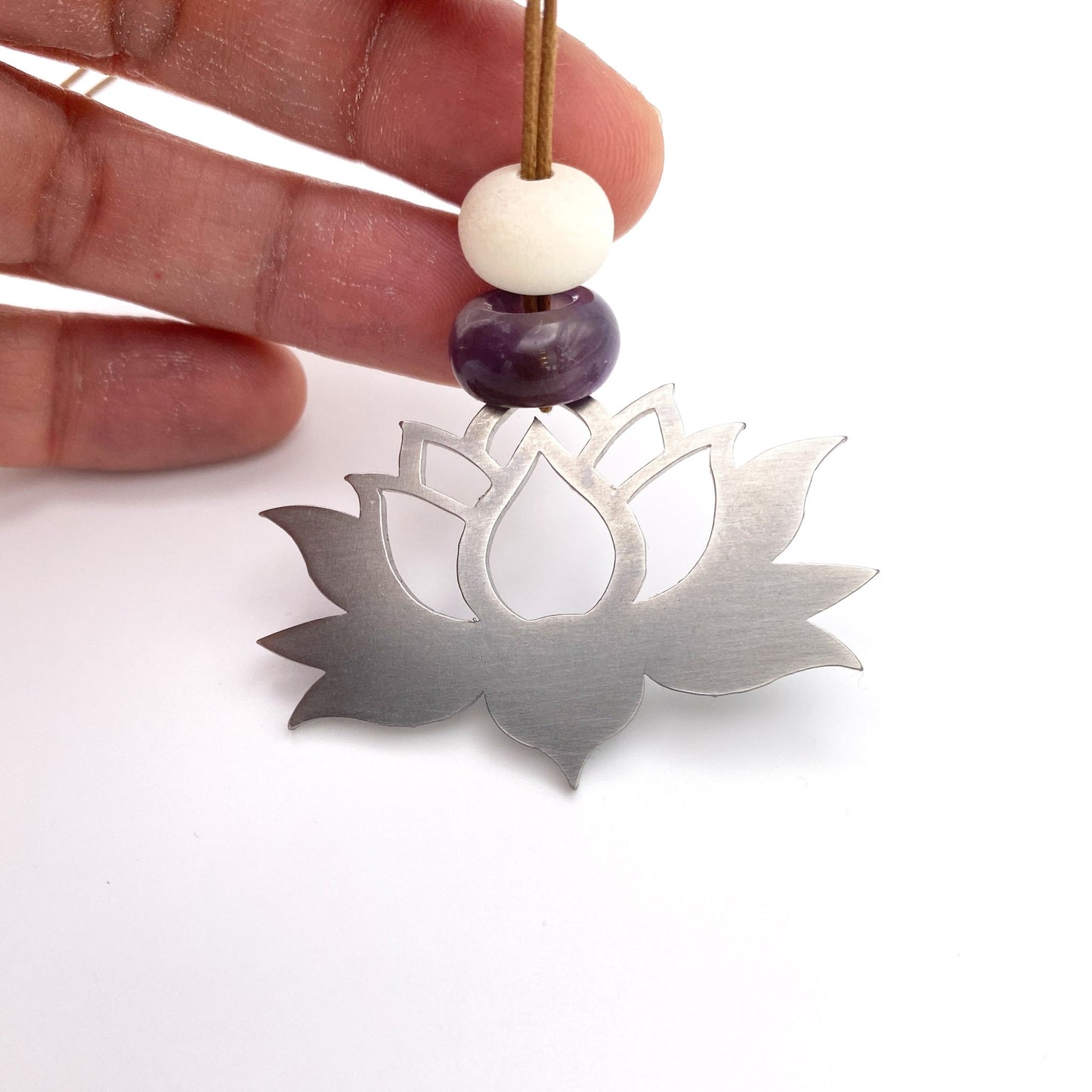 Lotus Flower Stainless Steel Charm with Amethyst Gemstone - Authenticaa