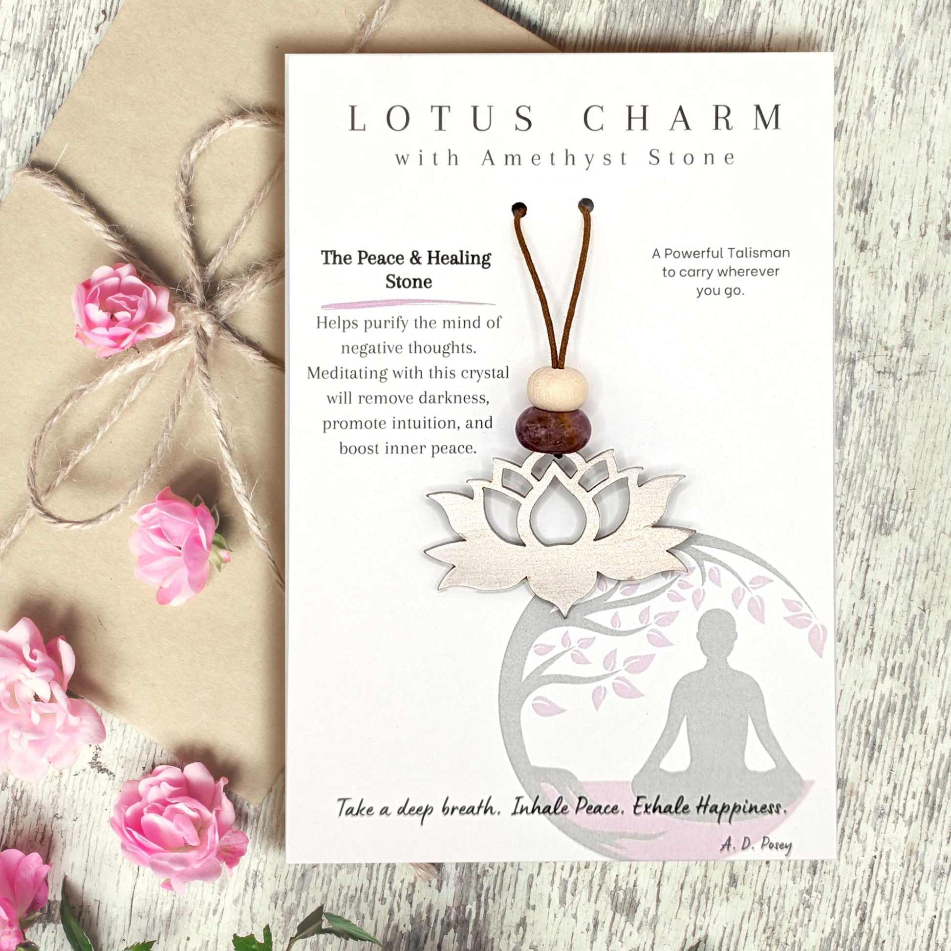 Lotus Flower Stainless Steel Charm with Amethyst Gemstone - Authenticaa