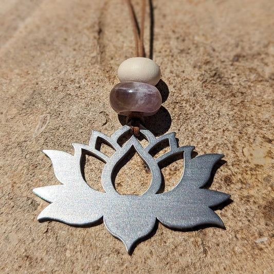Lotus Flower Stainless Steel Charm with Amethyst Gemstone - Authenticaa