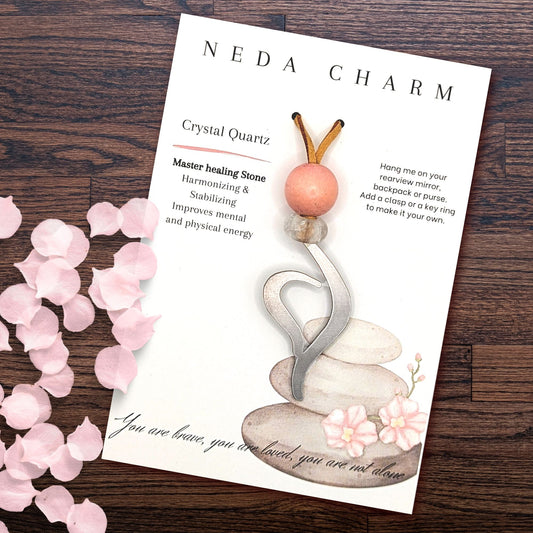 NEDA Stainless Steel Charm with Crystal Quartz Gemstone - Authenticaa