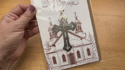 Christmas Card and Christian Cross Ornament