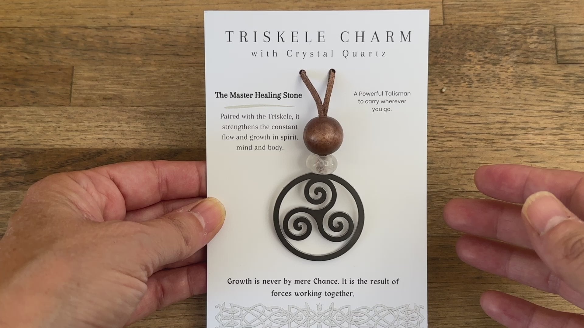 Triskele Celtic Charm with Crystal Quartz Gemstone