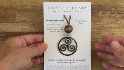 Triskele  Celtic Charm with Crystal Quartz Gemstone