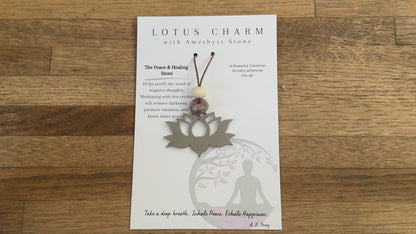 Lotus Flower  Charm with Amethyst Gemstone