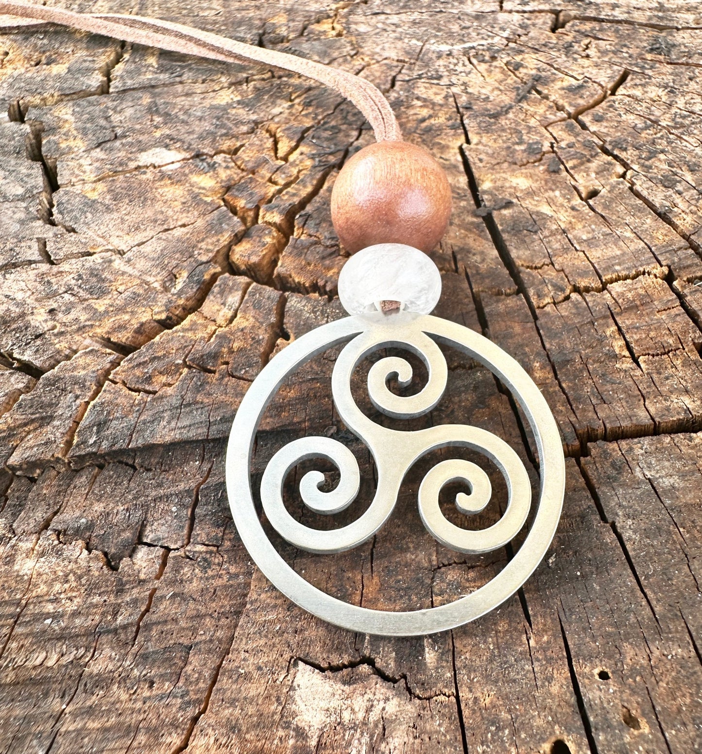 Triskele Stainless Steel Celtic Charm with Crystal Quartz Gemstone - Authenticaa