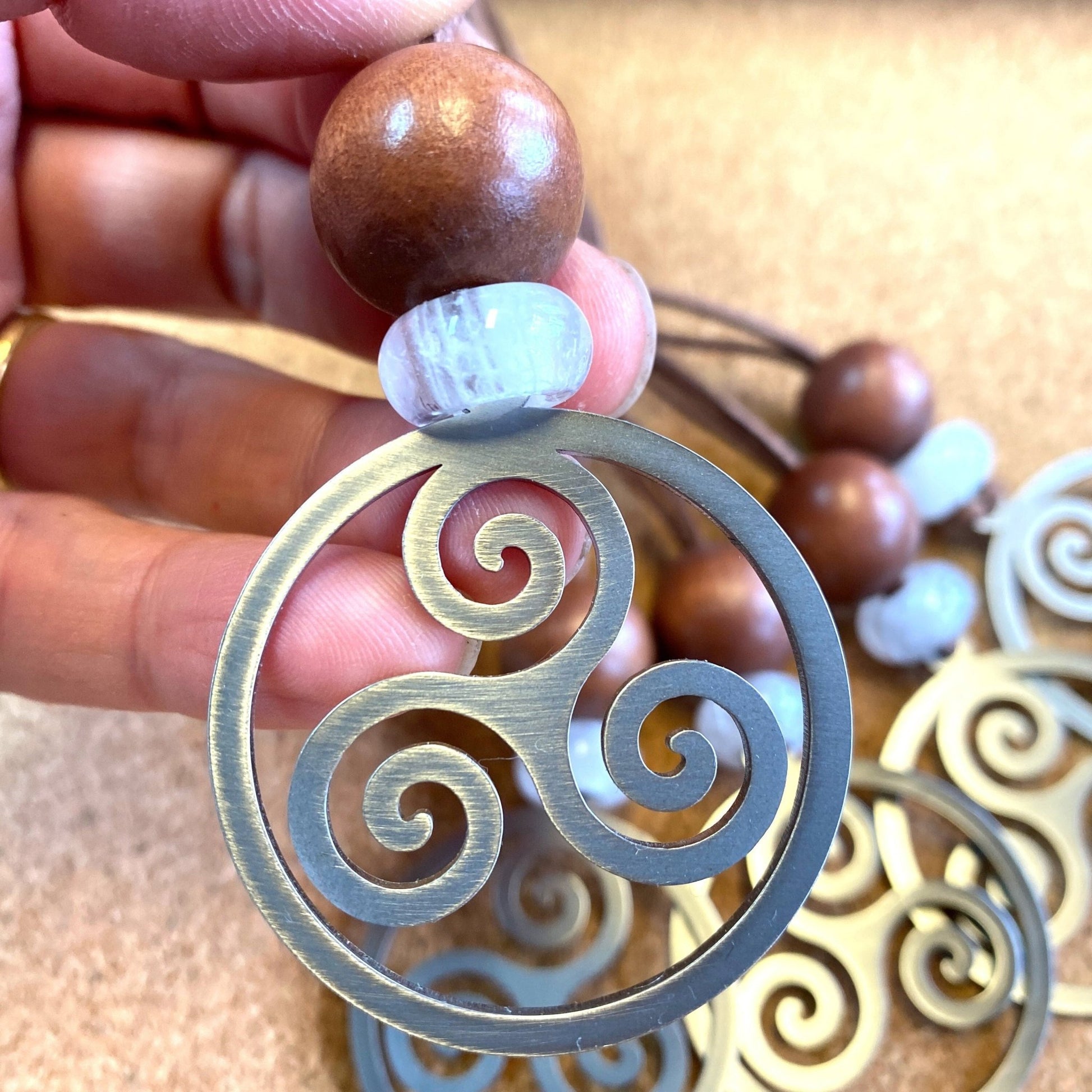 Triskele Stainless Steel Celtic Charm with Crystal Quartz Gemstone - Authenticaa